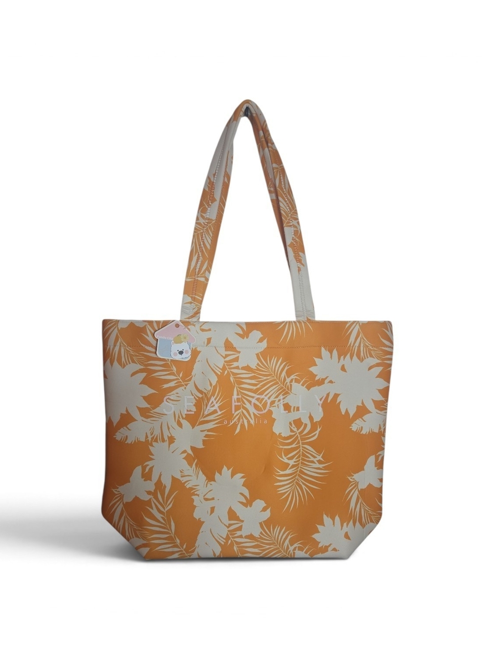 Orange Floral Print Tote Bag with Contrast Handles 100% Neoprene NWT